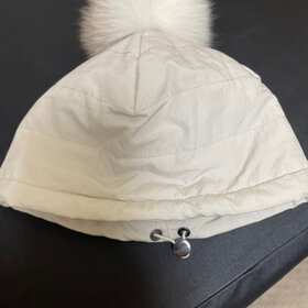 Pearl Quilted Adjustable Cap with Fox Pom Pon, O/S