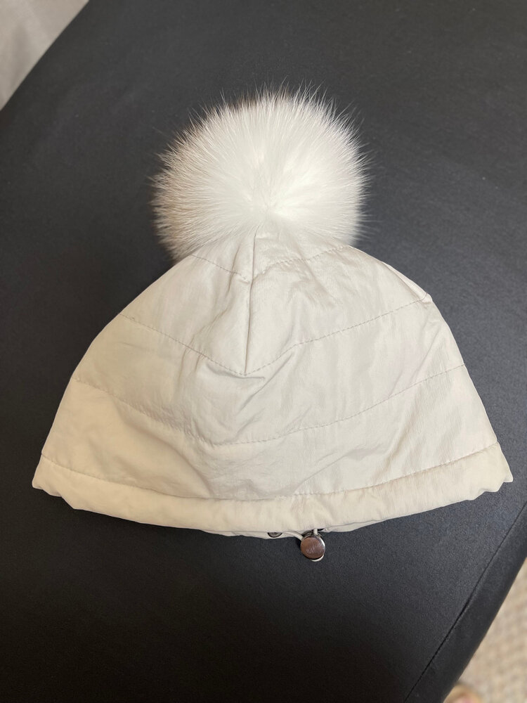 Pearl Quilted Adjustable Cap with Fox Pom Pon, O/S