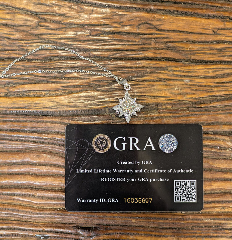Moissanite Diamond 2.0 ct Necklace, Star Setting, white gold plated