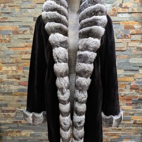 Sheared Black Mink with Chinchilla Trim, Reversible M Coat