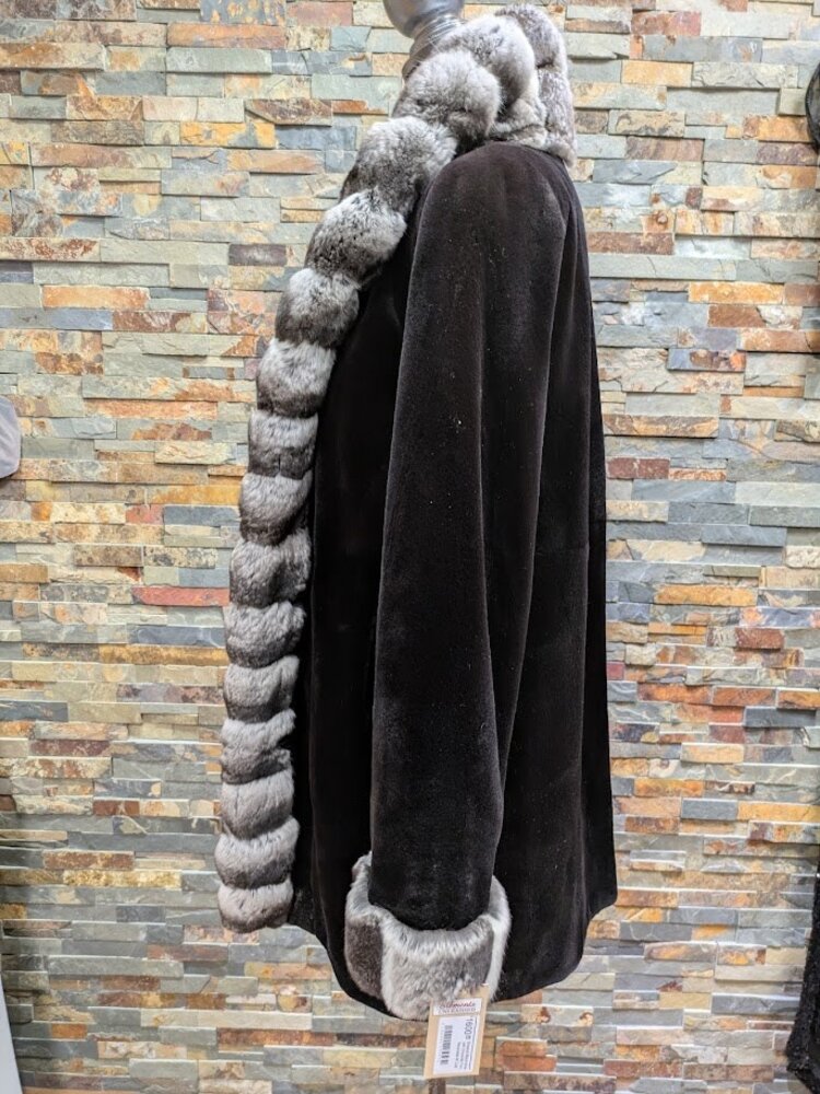 Sheared Black Mink with Chinchilla Trim, Reversible M Raincoat