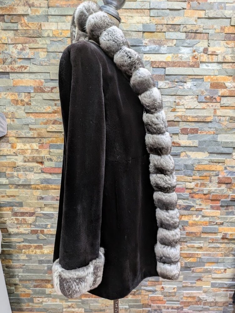 Sheared Black Mink with Chinchilla Trim, Reversible M Raincoat