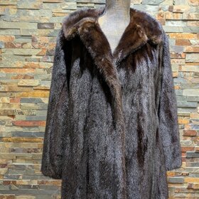 Dark Ranch Mink Stroller with Notched Collar and Decorative Buttons, Large