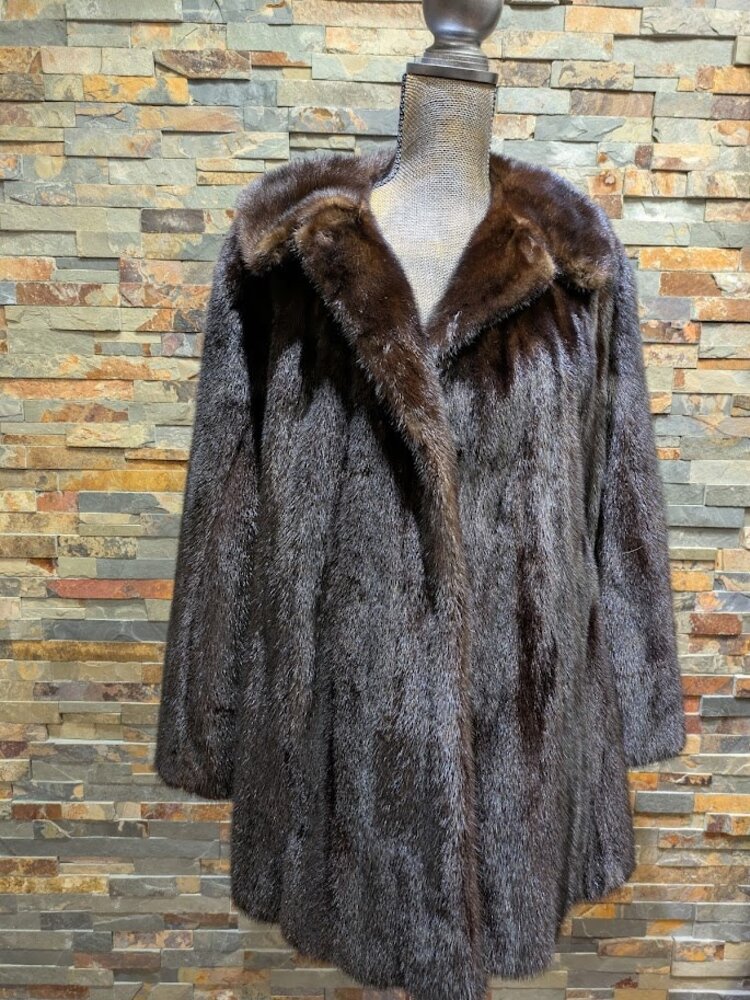 Dark Ranch Mink Stroller with Notched Collar and Decorative Buttons, Large