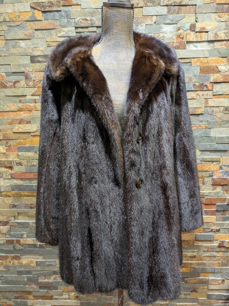Dark Ranch Mink Stroller with Notched Collar and Decorative Buttons, Large
