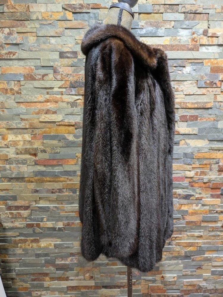 Dark Ranch Mink Stroller with Notched Collar and Decorative Buttons, Large
