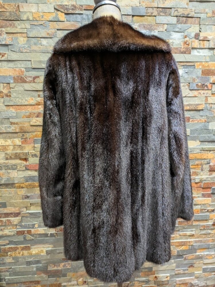 Dark Ranch Mink Stroller with Notched Collar and Decorative Buttons, Large