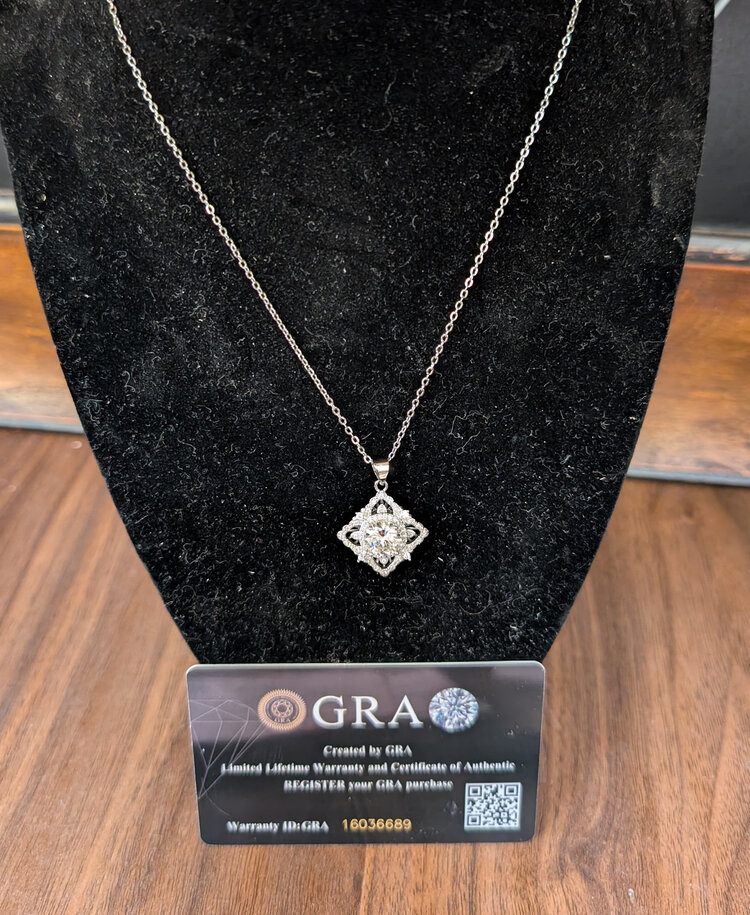 Moissanite Diamond 2.0 ct Necklace, Square Setting, white gold plated