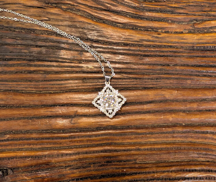Moissanite Diamond 2.0 ct Necklace, Square Setting, white gold plated