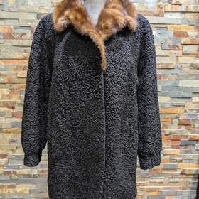 Black Persian Lamb Stroller with Whisky Ranch Mink Collar, Large