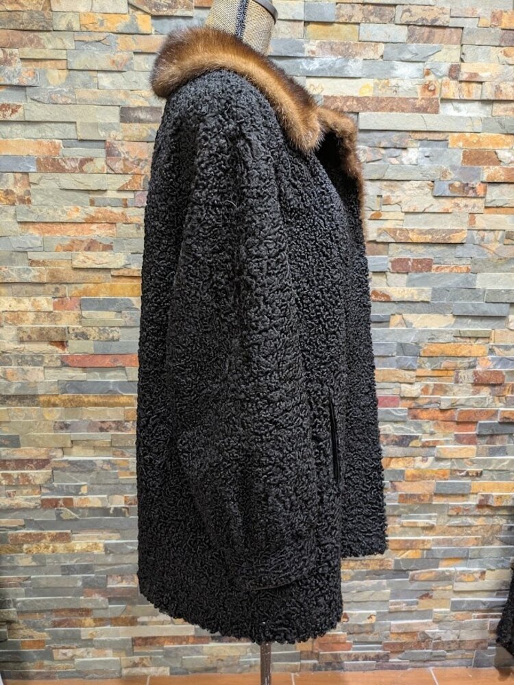 Black Persian Lamb Stroller with Whisky Ranch Mink Collar, Large