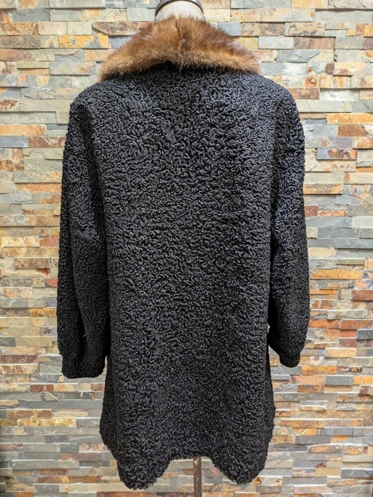 Black Persian Lamb Stroller with Whisky Ranch Mink Collar, Large