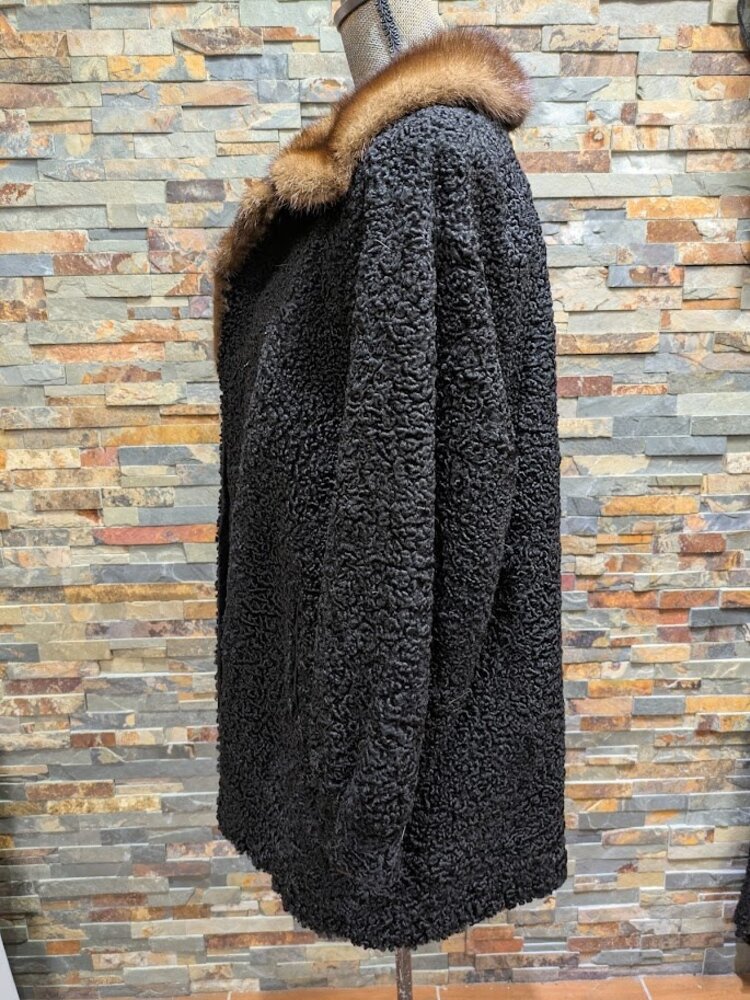 Black Persian Lamb Stroller with Whisky Ranch Mink Collar, Large