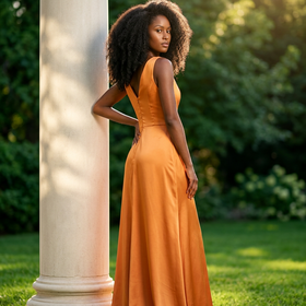 Gold Cowl Neck Gown with Back Slit, Size 8