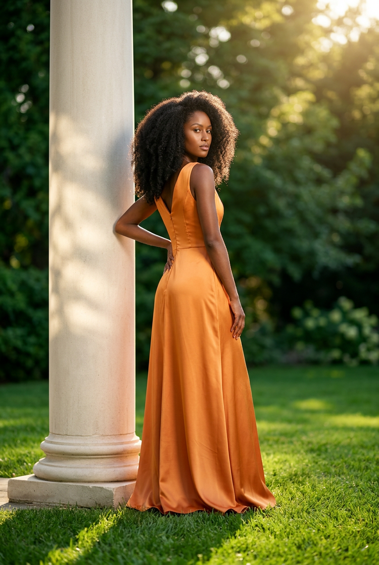 Gold Cowl Neck Gown with Back Slit, Size 8