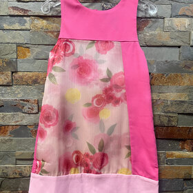 Rose Color Block Floral A-Line Dress, Size 5