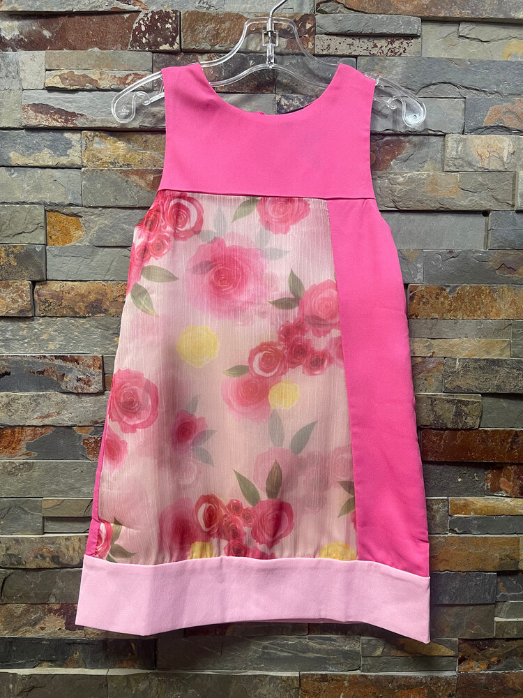 Rose Color Block Floral A-Line Dress, Size 5