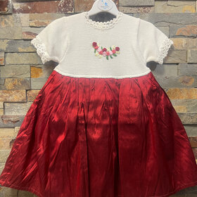 Ivory Knit Dress with Silk Skirt and Rosette Detail, Size 2T