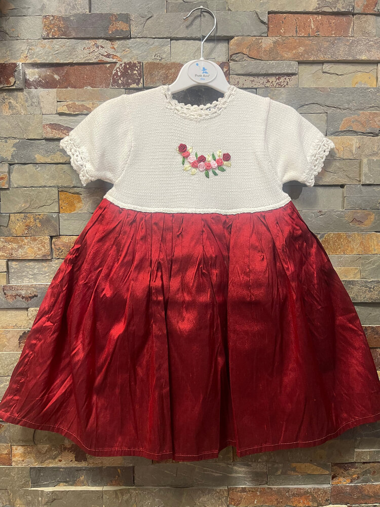 Ivory Knit Dress with Silk Skirt and Rosette Detail, Size 2T