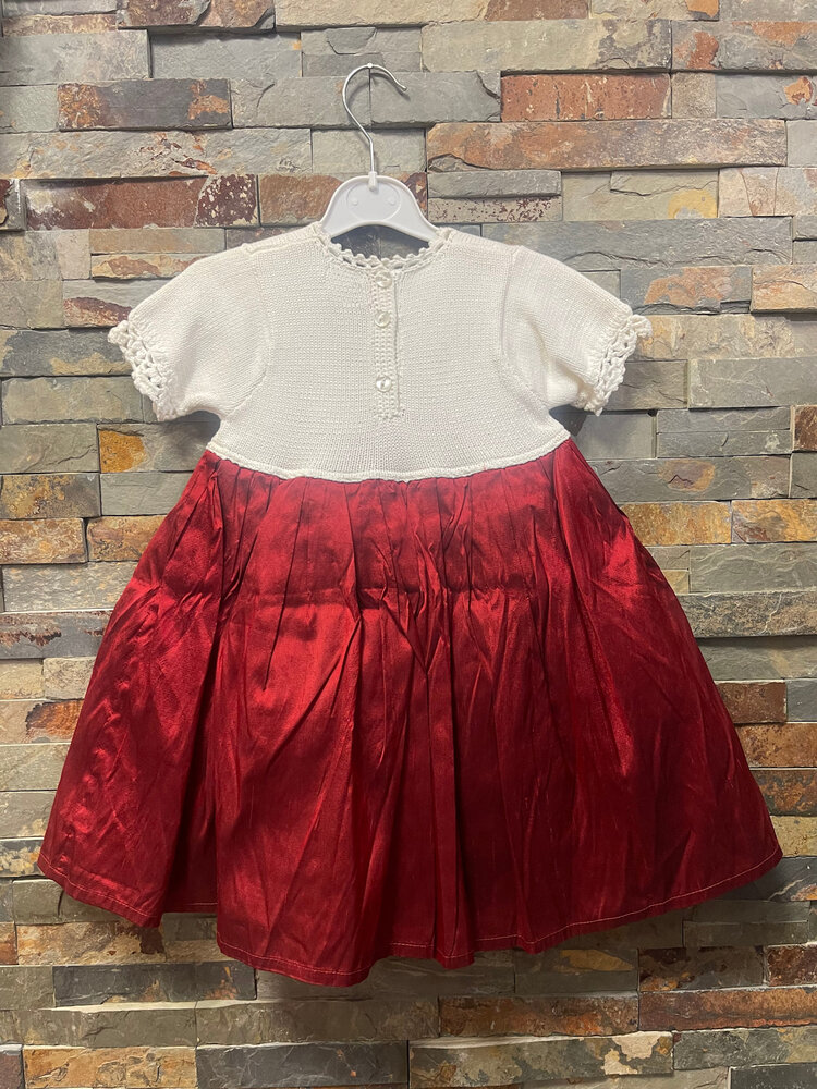 Ivory Knit Dress with Silk Skirt and Rosette Detail, Size 2T