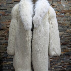 Shadow Polar Fox Fur Coat with Arctic Fox Shawl Collar, XL