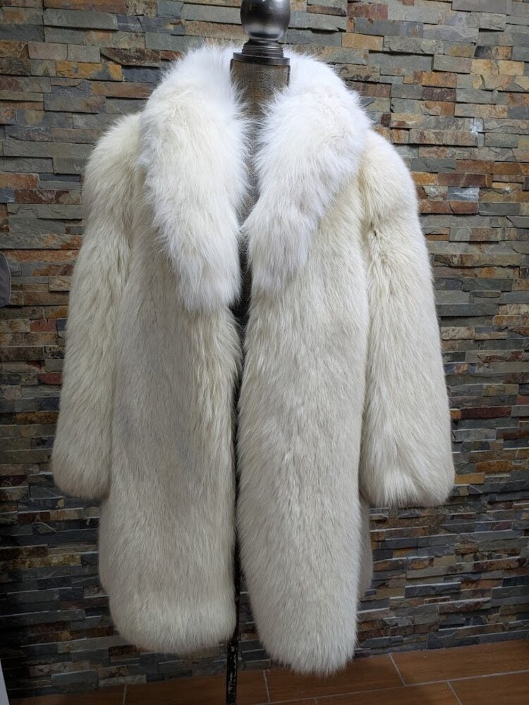 Shadow Polar Fox Fur Coat with Arctic Fox Shawl Collar, XL