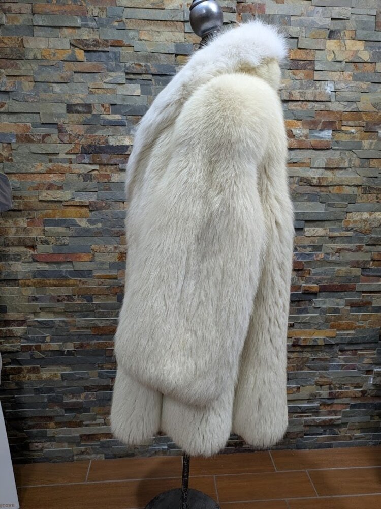 Shadow Polar Fox Fur Coat with Arctic Fox Shawl Collar, XL