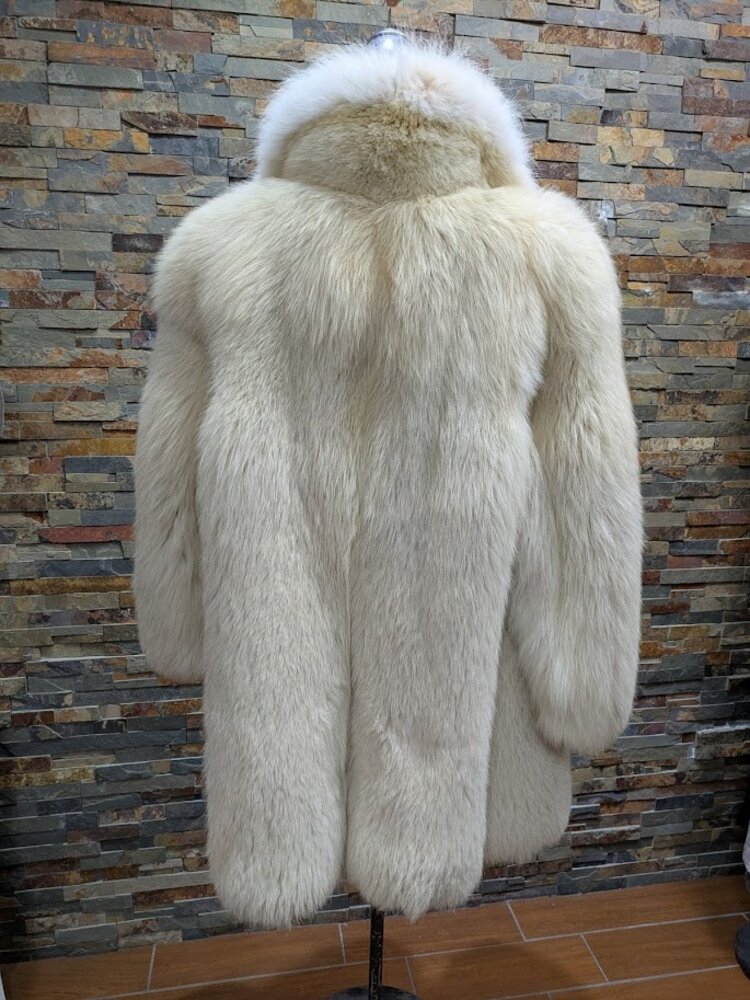 Shadow Polar Fox Fur Coat with Arctic Fox Shawl Collar, XL
