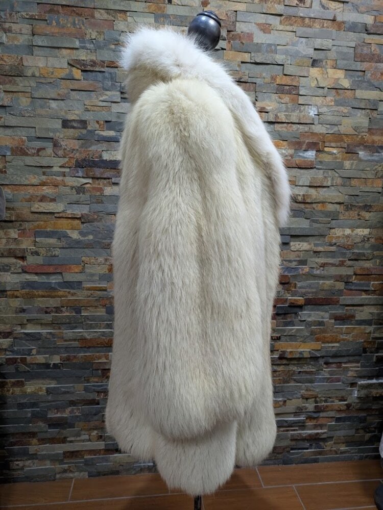 Shadow Polar Fox Fur Coat with Arctic Fox Shawl Collar, XL