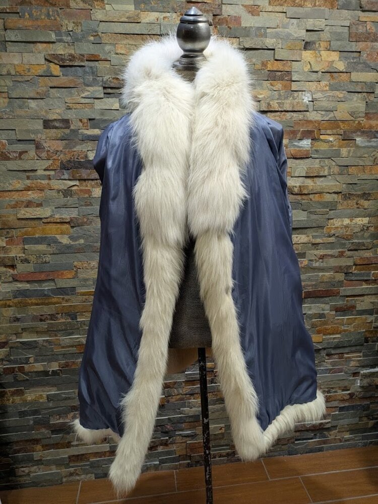 Shadow Polar Fox Fur Coat with Arctic Fox Shawl Collar, XL