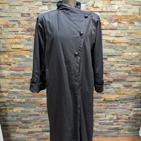 Asymetrical Cotton Trenchcoat with Sheared Black Rabbit Fur Liner, Size Medium
