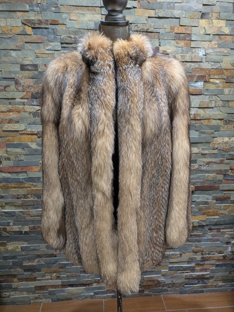 Crystal Dyed Silver Blue Frost Fox Jacket, Size Medium