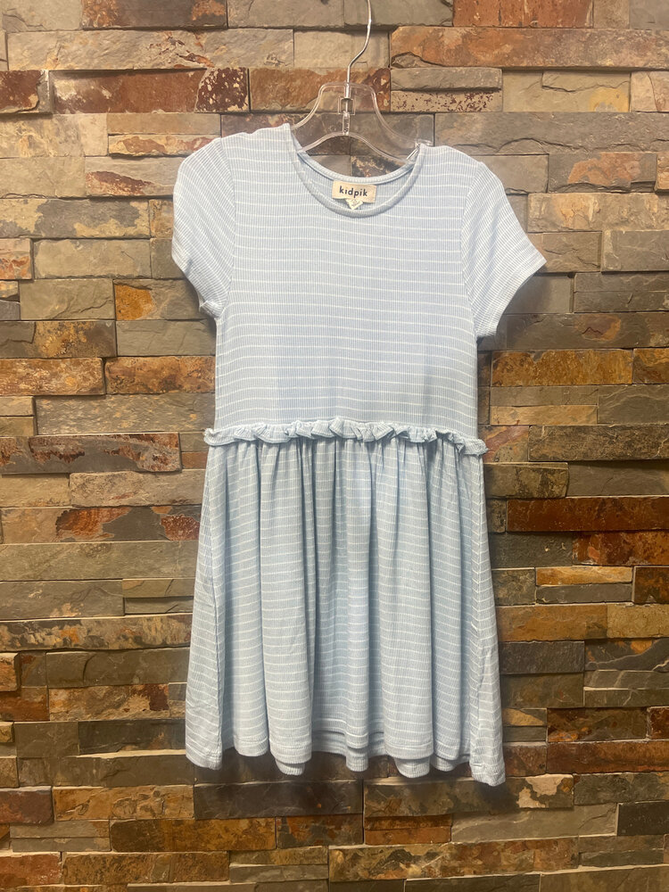 Light Blue & White Striped Drop Waist Dress