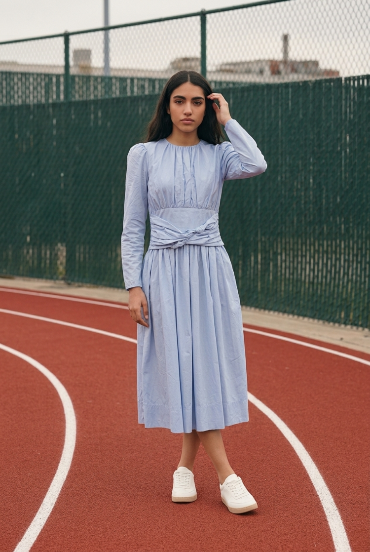 Light Blue Sleeveless Cotton Dress, Size  L