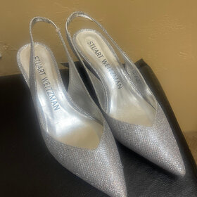 Slingback Silver Sparkle Pumps, Size 8.5