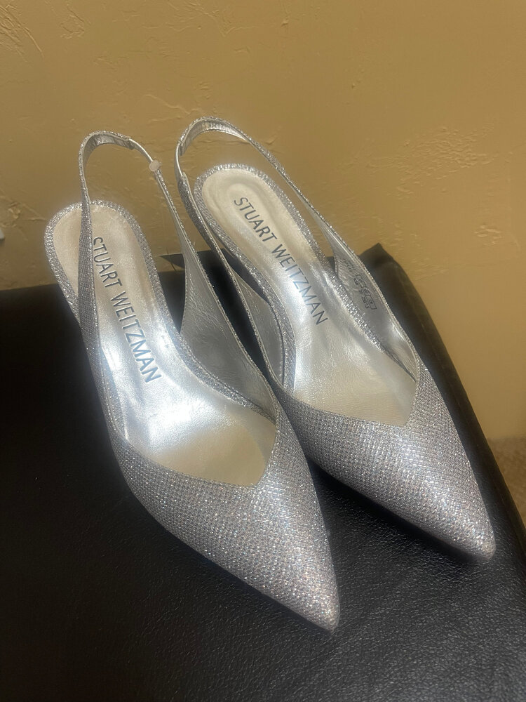 Slingback Silver Sparkle Pumps, Size 8.5