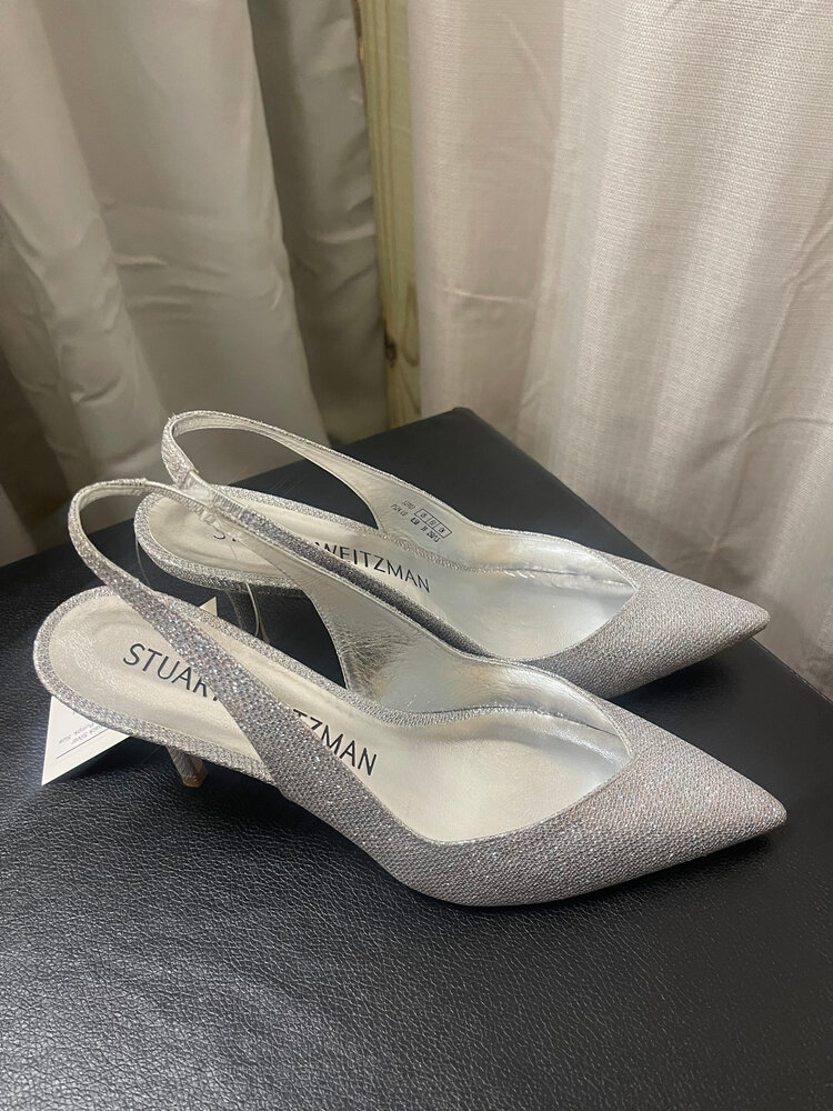 Slingback Silver Sparkle Pumps, Size 8.5