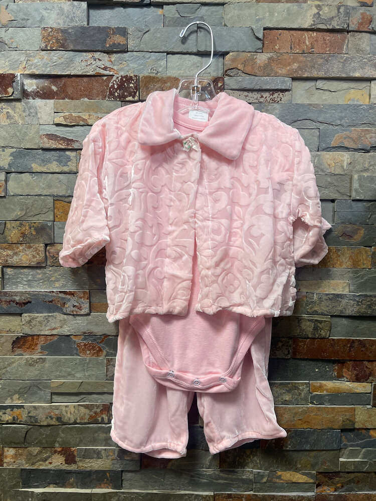 Pink Velour 3 Piece Pant Set