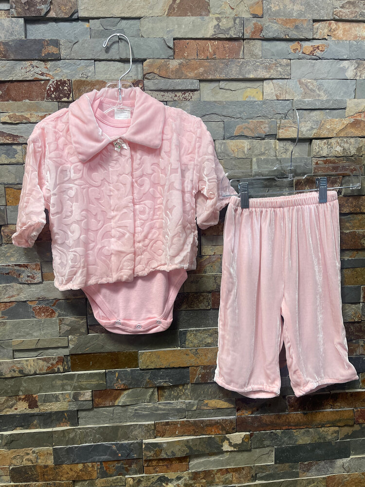 Pink Velour 3 Piece Pant Set