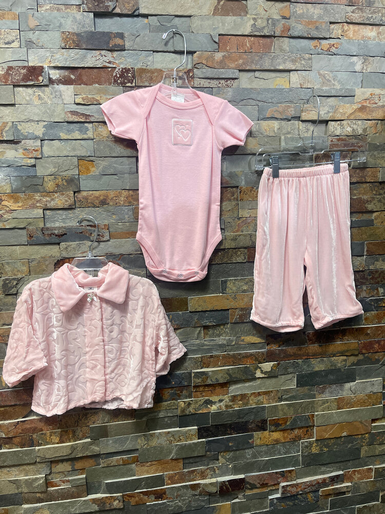 Pink Velour 3 Piece Pant Set