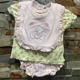 Pink and Green 3-Piece Mommy's Little Girl Set, Size 3/6M