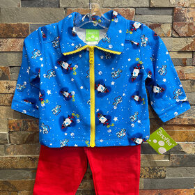 Royal Space Print Jacket with Red Pant Set, Size 9M