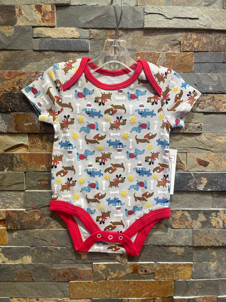 Gray Puppy Print Onesie
