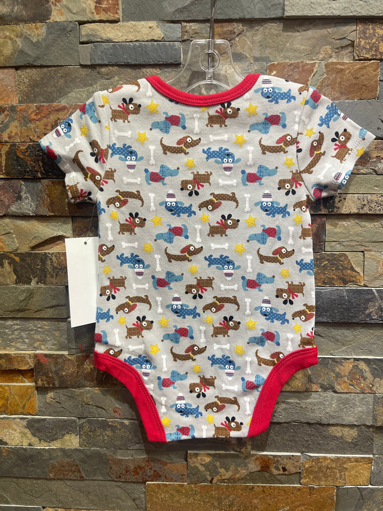 Gray Puppy Print Onesie