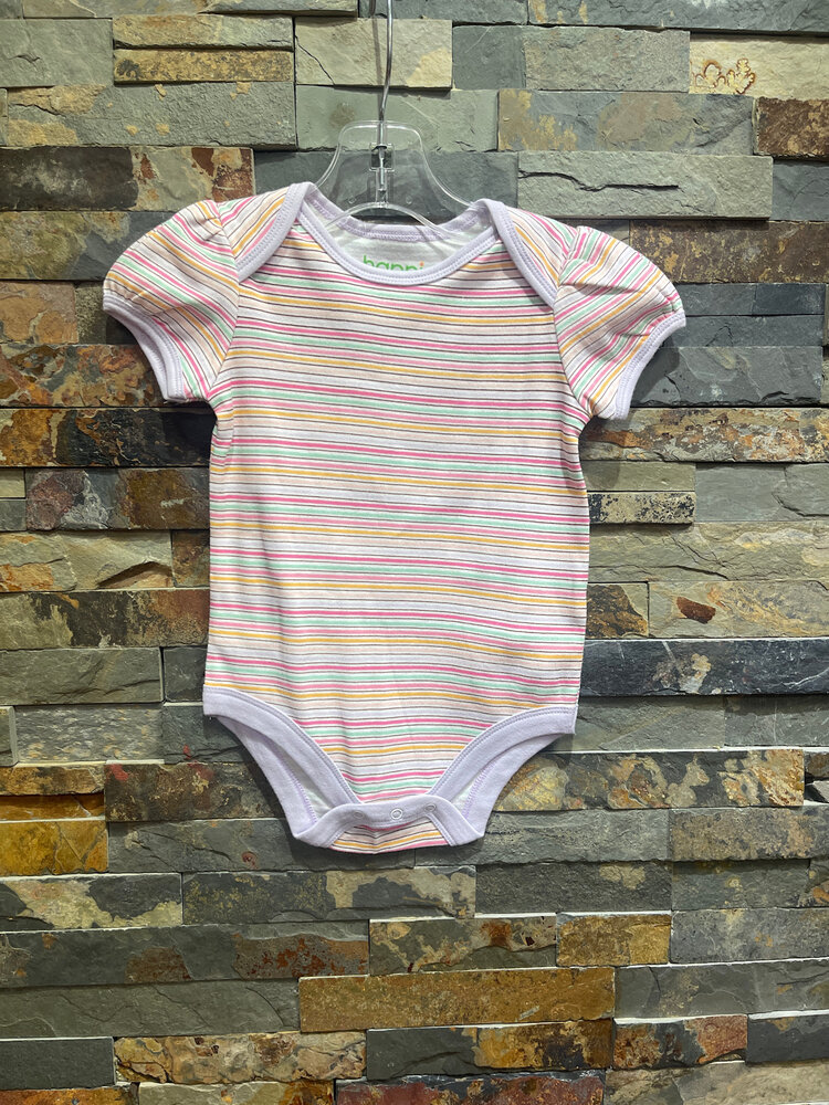 Multi Stripe with Lavender Trim Onesie