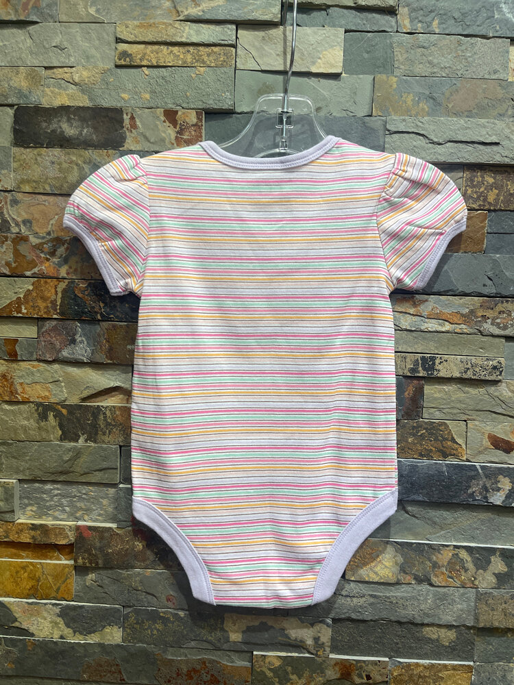 Multi Stripe with Lavender Trim Onesie