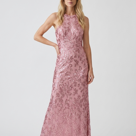 Pink Sequin Floral Design Gown, Size M