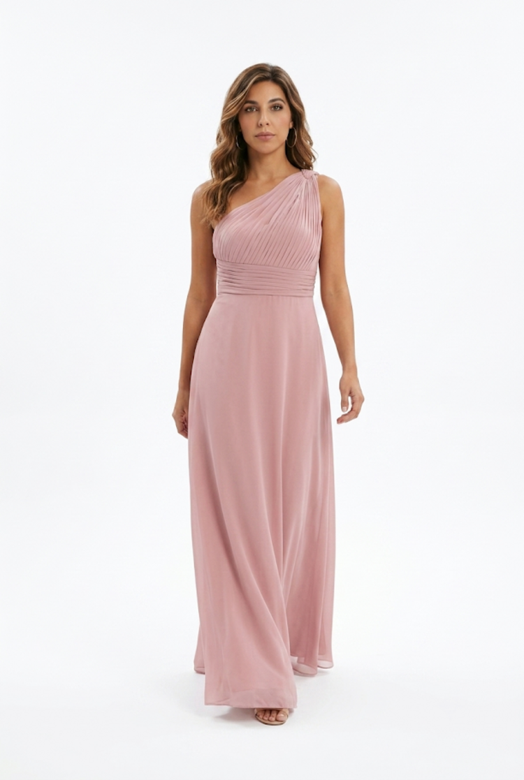 Pink Ruched One Shoulder Gown, Size 4