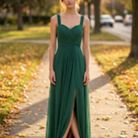 Hunter Green Ruched Waist with Lace Up Back Gown, Size 2