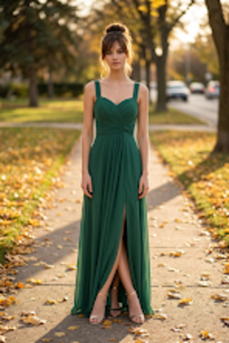 Hunter Green Ruched Waist with Lace Up Back Gown, Size 2